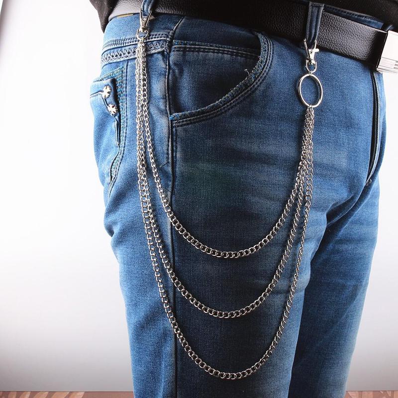 6 Pieces Chain Belt Jeans Pants Chain Pocket Waist Chain Multi-Layer Hip Hop Metal Wallet Chain for Men Women
