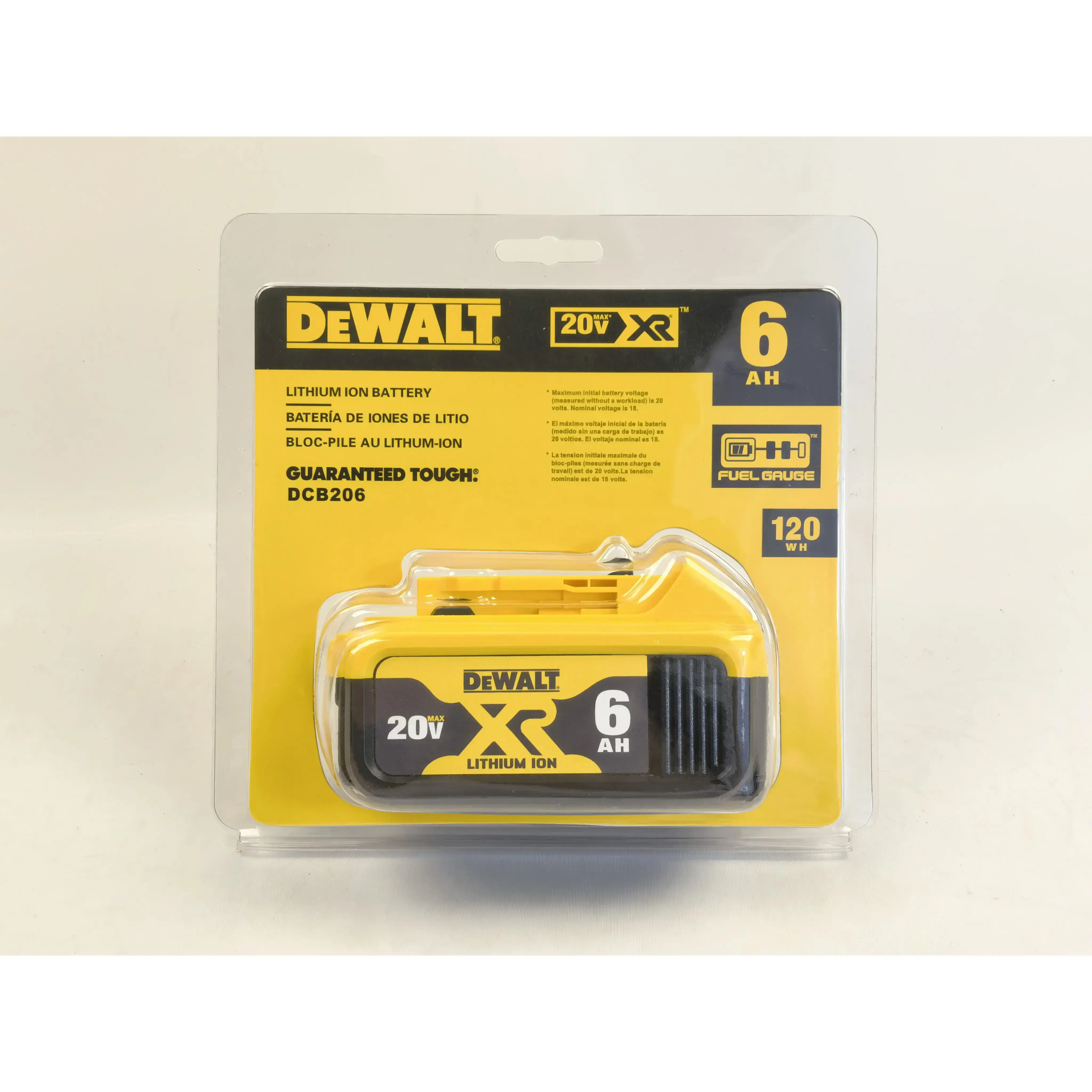 DEWALT 20V MAX XR 6Ah Lithium-Ion Battery (DCB206) - High-Capacity Power Tool Component for Industrial Tasks, Compatible with Power Tool Accessories