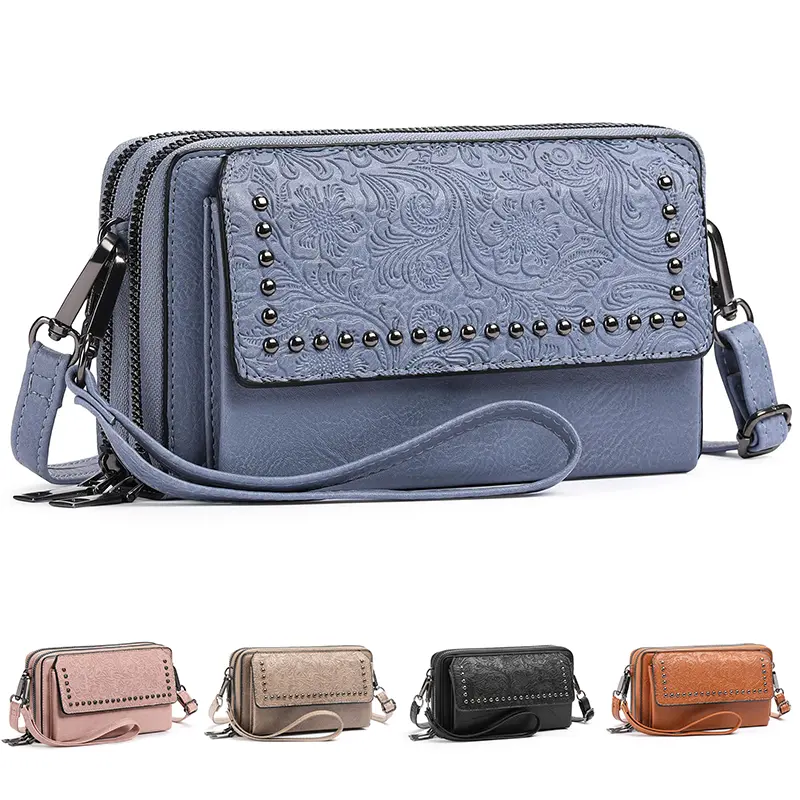 Crossbody Bags for Women Small Leather Cell Phone Wallet Wristlet Purse with Zip Around 2 Strap