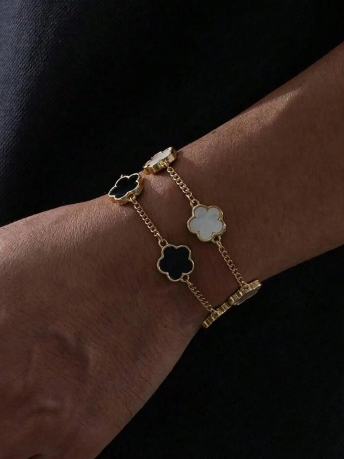 Classic Five-Leaf Lucky Flower Men's Bracelet Set, Stacked Bracelets, Fashionable Daily Wear Jewelry, 2 Pieces/set