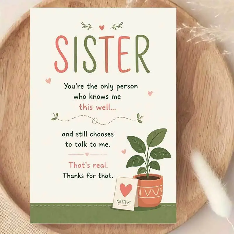 Heartfelt Sister Card, Perfect for Birthday or Thank You Gifts, 2D Paper Greeting Card, Ideal for Family Celebrations, Warm Message Inside