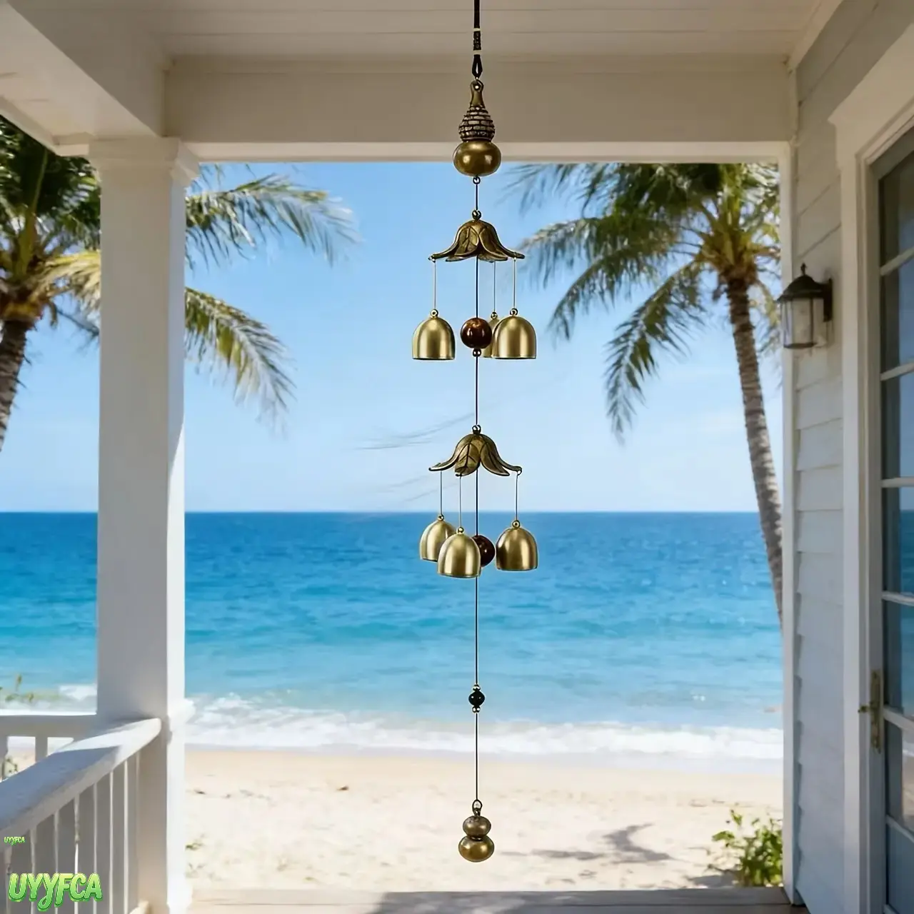 Vintage Gourd Brass Wind Chime Hanging Ornament,Metal Bell Deep Tone Outdoor Patio Porch Chime, Chinese Auspicious Wealth Protection Pendant, Long Cord Wind Bell Decor For Front Door Window Beach Cabin Indoor Home Gift