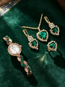 5-Piece Women's Elegant Watch Set with Necklace, Ring, Earrings, Perfect Gift for Mother's Day, Valentine's Day, Birthday, Christmas