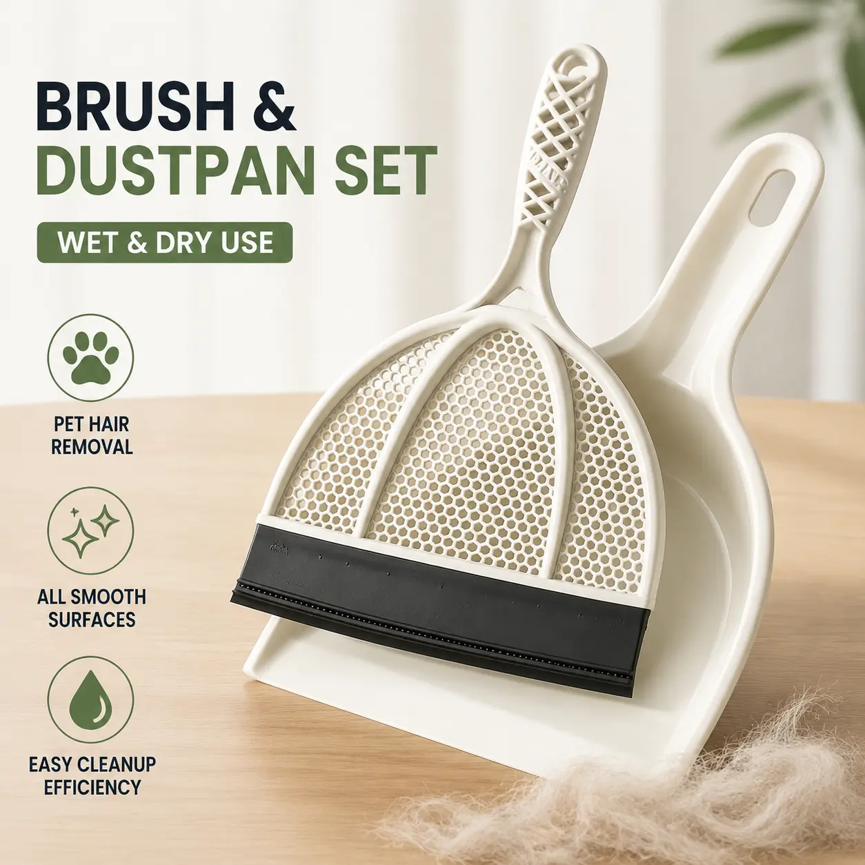 Silicone Handheld Brush and Dustpan Set, Smooth Surface Squeegee Sweeper for Wet and Dry Cleaning, Pet Hair Removal Tool for Bathroom and Home Clean-Up