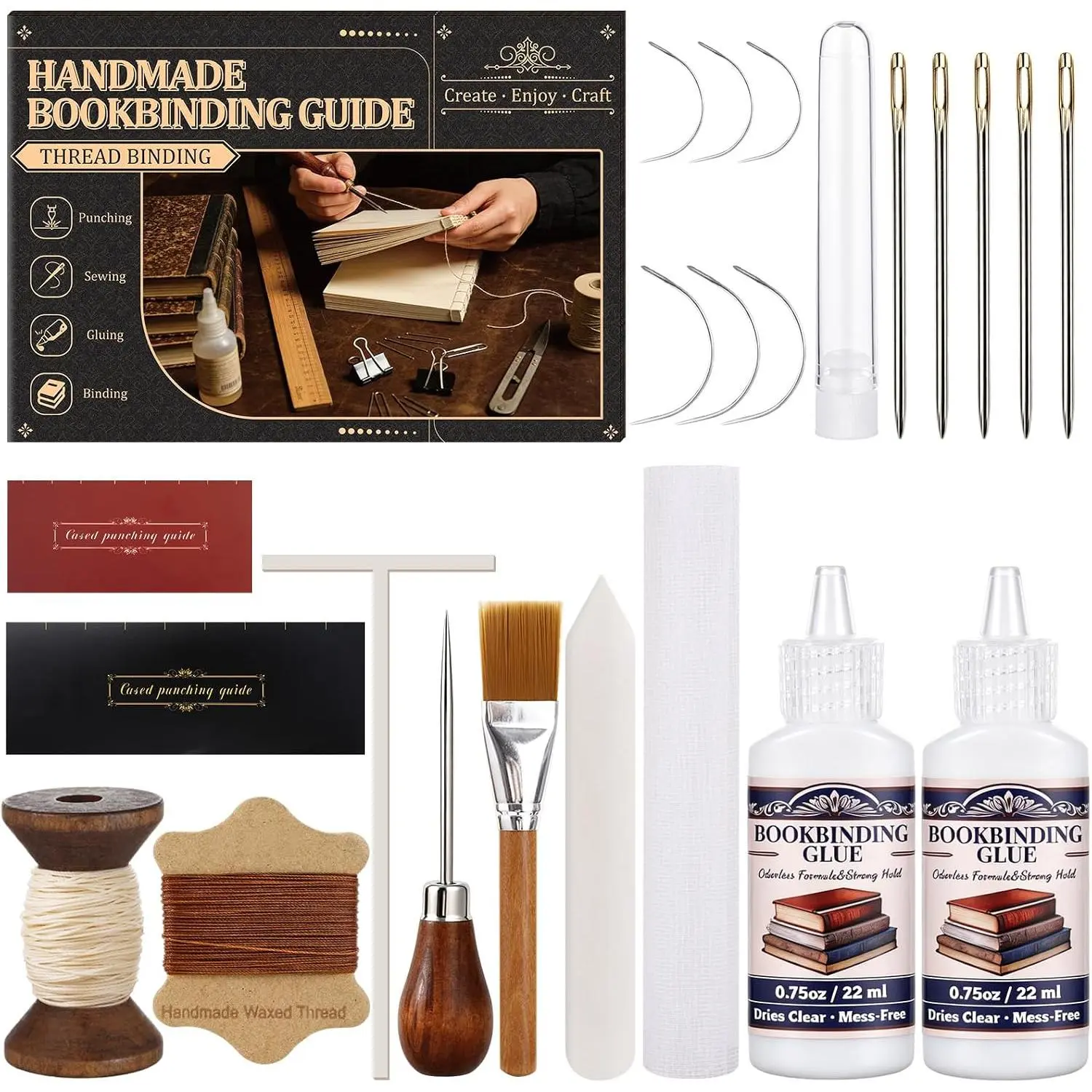 25 count Book Binding Kits,Book Binding Tools with  Folder Glue