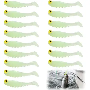 16 Pcs Glow In The Dark Soft Plastic Swimbaits Kit| Night Fishing Lures for Freshwater Saltwater| Walleye Bass Crappie Trout Soft Fishing Tackle