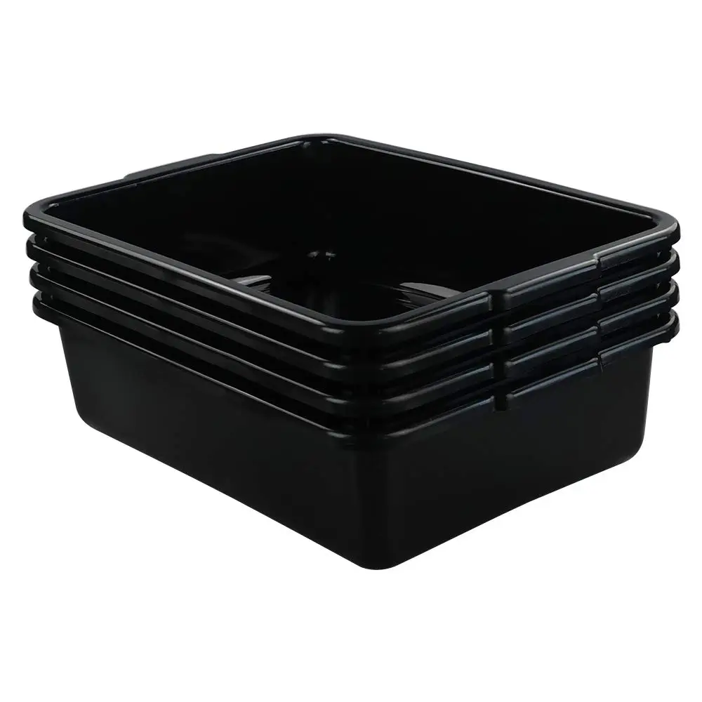 Black 4-Pack 13 L Plastic Bus Box - Commercial Wash Basin Tote Box for Pet, Kitchen Use