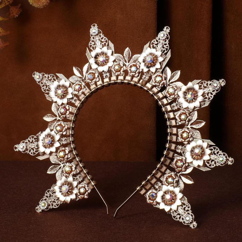 Halo Crown Headpiece Goddes - Spiked Headband Queen Crowns Women Headdress Wedding Birthday Party Renaissance Costume