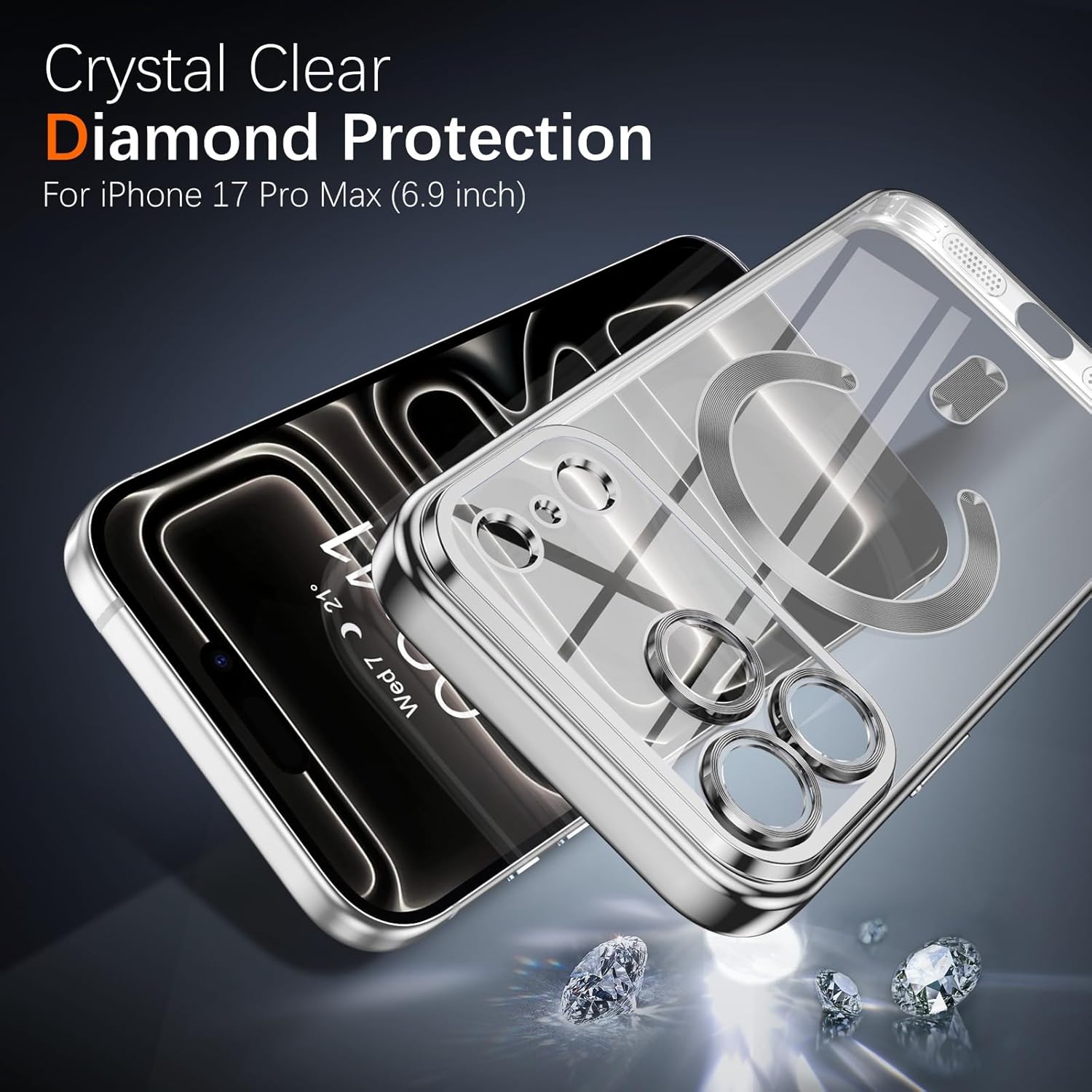 Luxury Magnetic Wireless Charge Plating Clear Phone Case for iPhone 17/16/15/14/13/12/11 Pro Max Plus Ultra-Compatible with Magsafe, Thin Soft TPU Shockproof Transparent Cover with Camera Lens Protector Film for iPhone 17 Pro Max