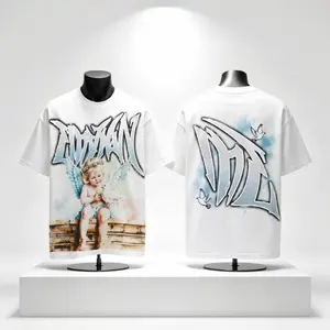 Graphic Tee MIXED EMOTION Cupid Angel Dove Rhinestone Pure Cotton Large Print T Shirt Oversized Unisex Streetwear Summer Graphic Tees T Shirts For Men