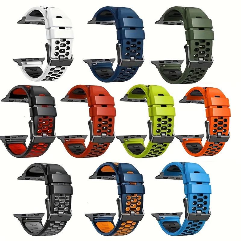 Adjustable Silicone Sports Band for Apple Watch Ultra 49mm, iWatch Series 10-3 - Durable, Comfortable Multi-color Wristband with Safety Buckle Closure, Activity Accessories | Perforated Design | Silicone Wristband,Apple Watch Accessories Wearable