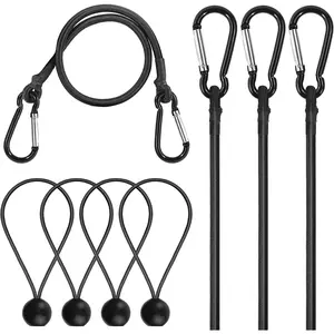 Heavy Duty Bungee Cords Set with Hooks - 4 Pack 24" Bungee Straps with Carabiner + 4 8" Ball Bungee Cords, Max Load 78 lbs for Kayak, Paddle Board, Truck, Camping, Garage Accessories
