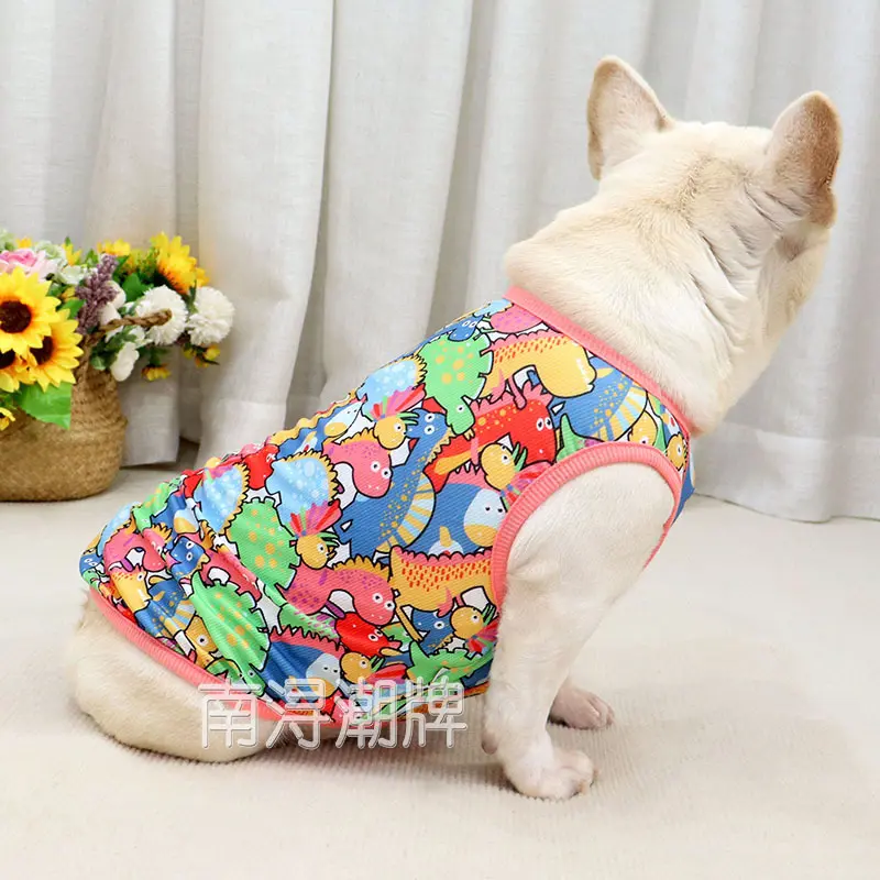 Dog Summer Clothes: Thin Vest, Ice Silk, Heat Protection for Fat Dogs, Pug, French Bulldog, Pitbull, Cartoon Dinosaur