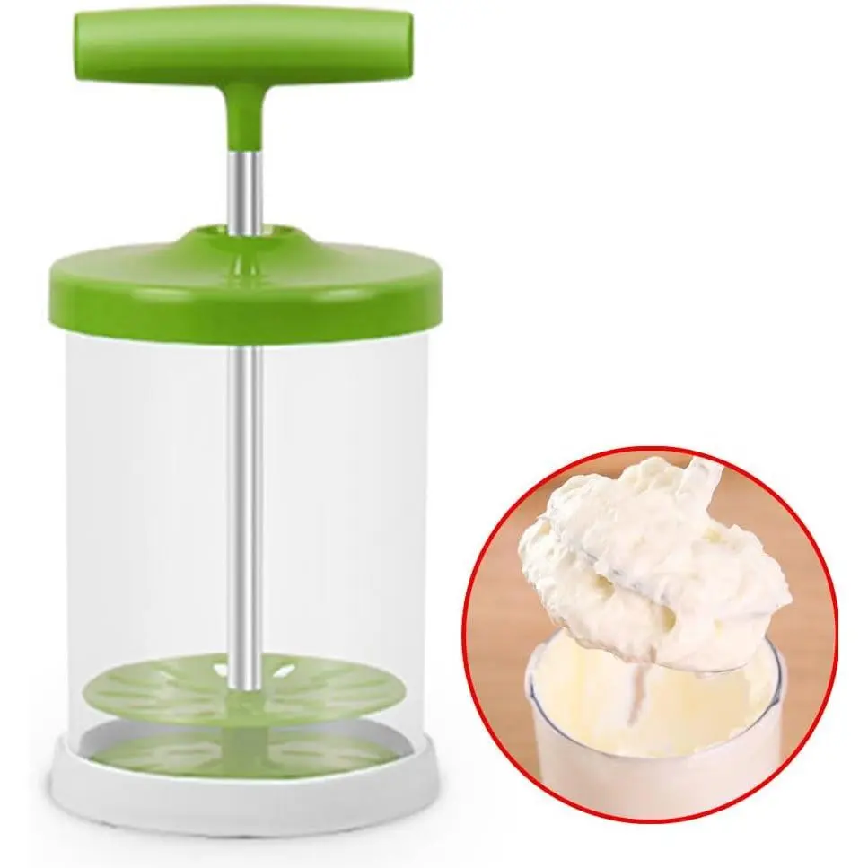 Stainless Steel Manual Whipping Cream Dispenser, Handheld DIY Whipper with Non-slip Grip, Sealed Buckle & Easy Operation for Coffee Shops & Home Kitchen Milk Frothing, Fits 2 Cups