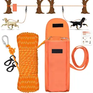 Upgraded 100FT Portable Dog Tie Out Cable Trolley System, Supports Up to 2 Dogs Under 250lbs, Dog Runner for Yard Camping Training Running Hiking Outdoor Use