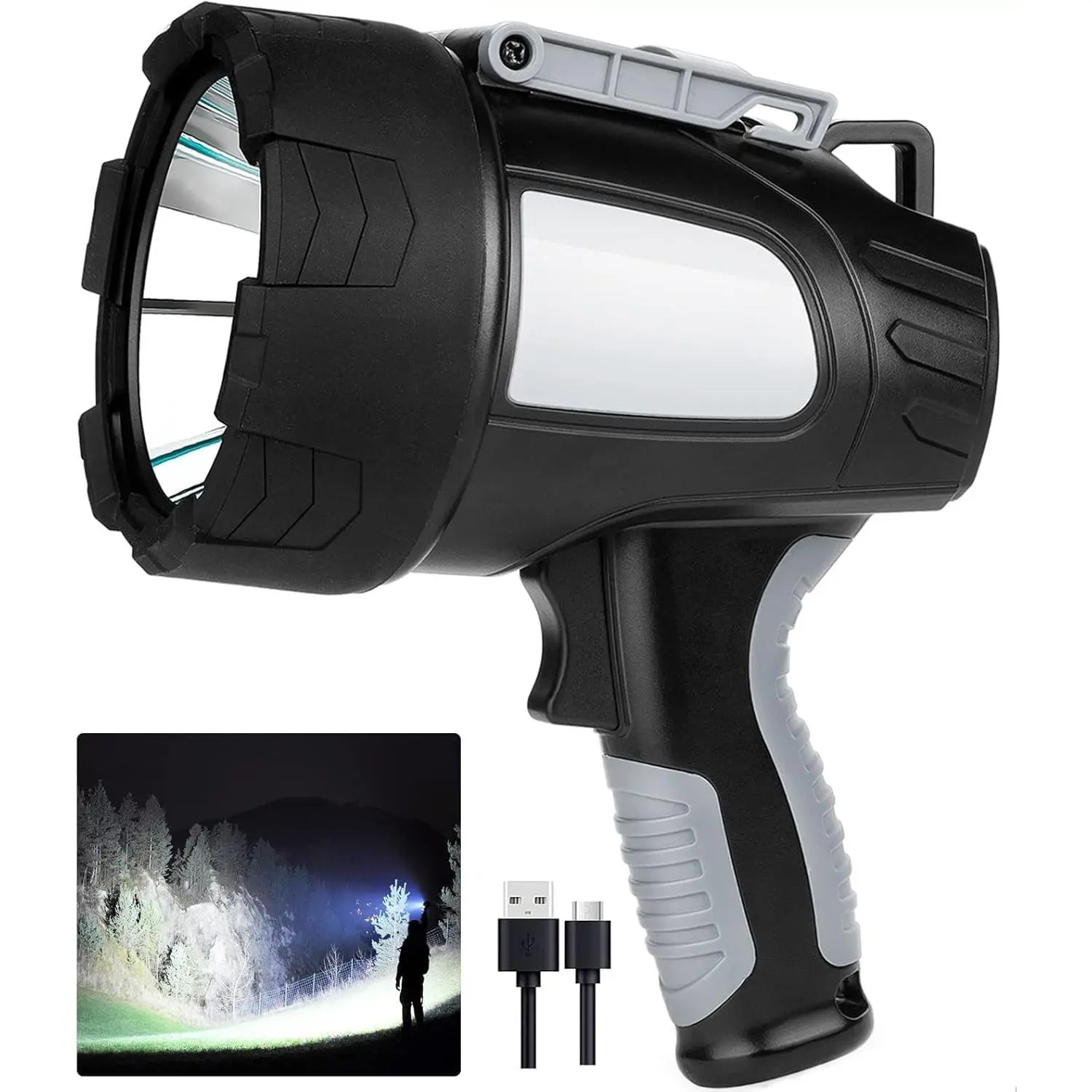 Rechargeable Spotlight Outdoor, 2,000,000 Lumens Led Spotlight Flashlight with Cob Light and Foldable Tripod, 6 Modes Waterproof Handheld Spot Light Outdoor Marine Boating Hµnting
