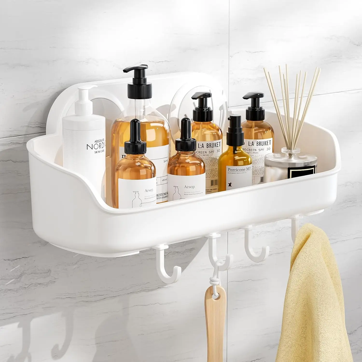 Shower  Suction Cup NO-Drilling Removable Bathroom Shower Shelf  Shower Organizer Basket  & Oilproof Wall Mounted Storage Rack for Bathroom&Kitchen