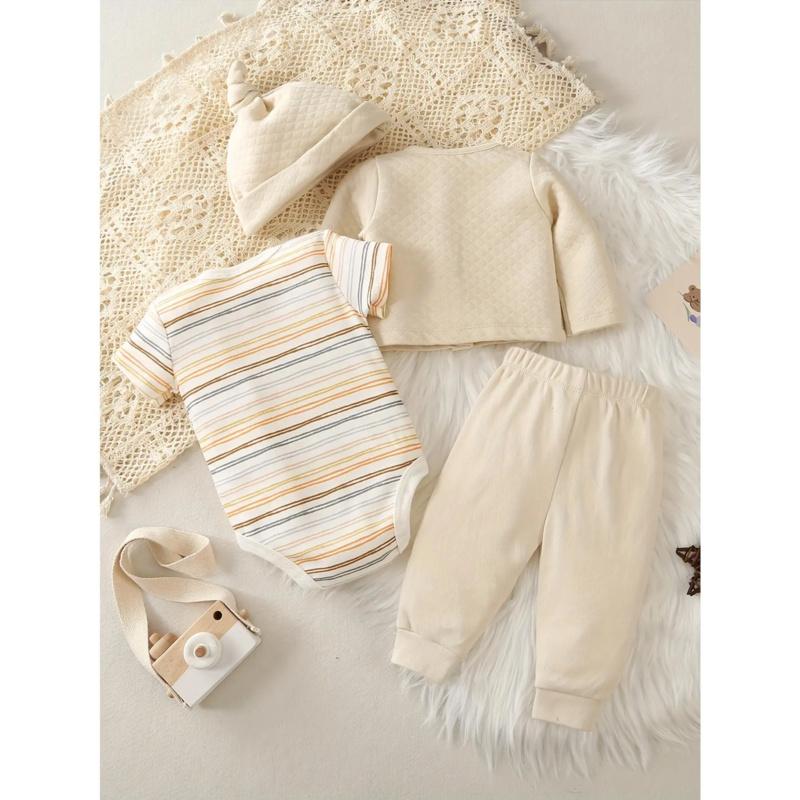 [4-piece cotton pants set] 4-piece boy's cartoon giraffe cotton long-sleeve pants set|   Air cotton, casual round, stretch knit, regular fit, no belt, polyester, autumn and winter season, outdoor