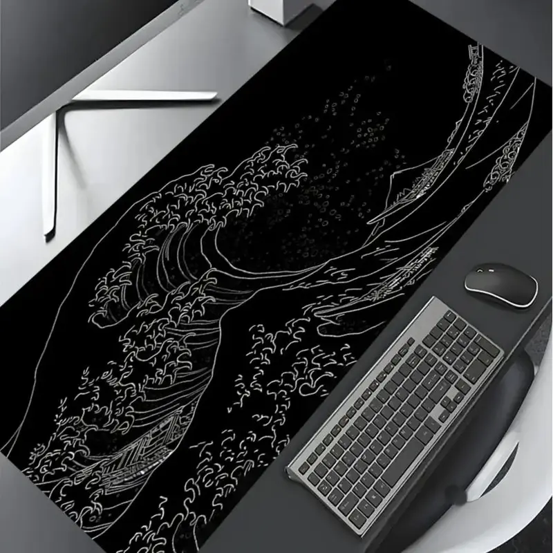Japanese Waves Sea Pattern Mouse Pad, Large Gaming Mouse Pad, Aesthetic Desktop Decoration Protective Pad, Multi-size Mousepad Suitable for Laptop, Desktop Computer Games, Gaming Desk Accessory, Office Desk Accessories, Desk Supplies Extended Large Gaming