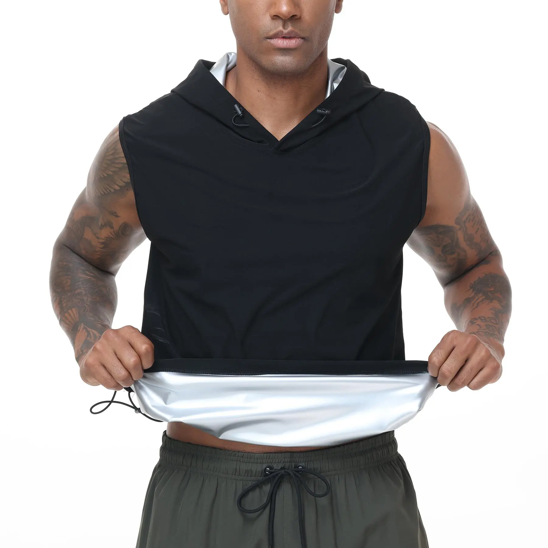 Men Sauna Shirt Hoodie Workout Vest Hoodies Mens Tank Top Sleeveless Sweat Suit for Boxing Exercise Gym