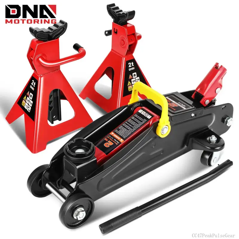 DNA Motoring  2 Ton (4000 lbs) Capacity Low Profile Hydraulic Trolley Service/Floor Jack Combo with 2 Ratchet Jack Stands CC47PeakPulseGear