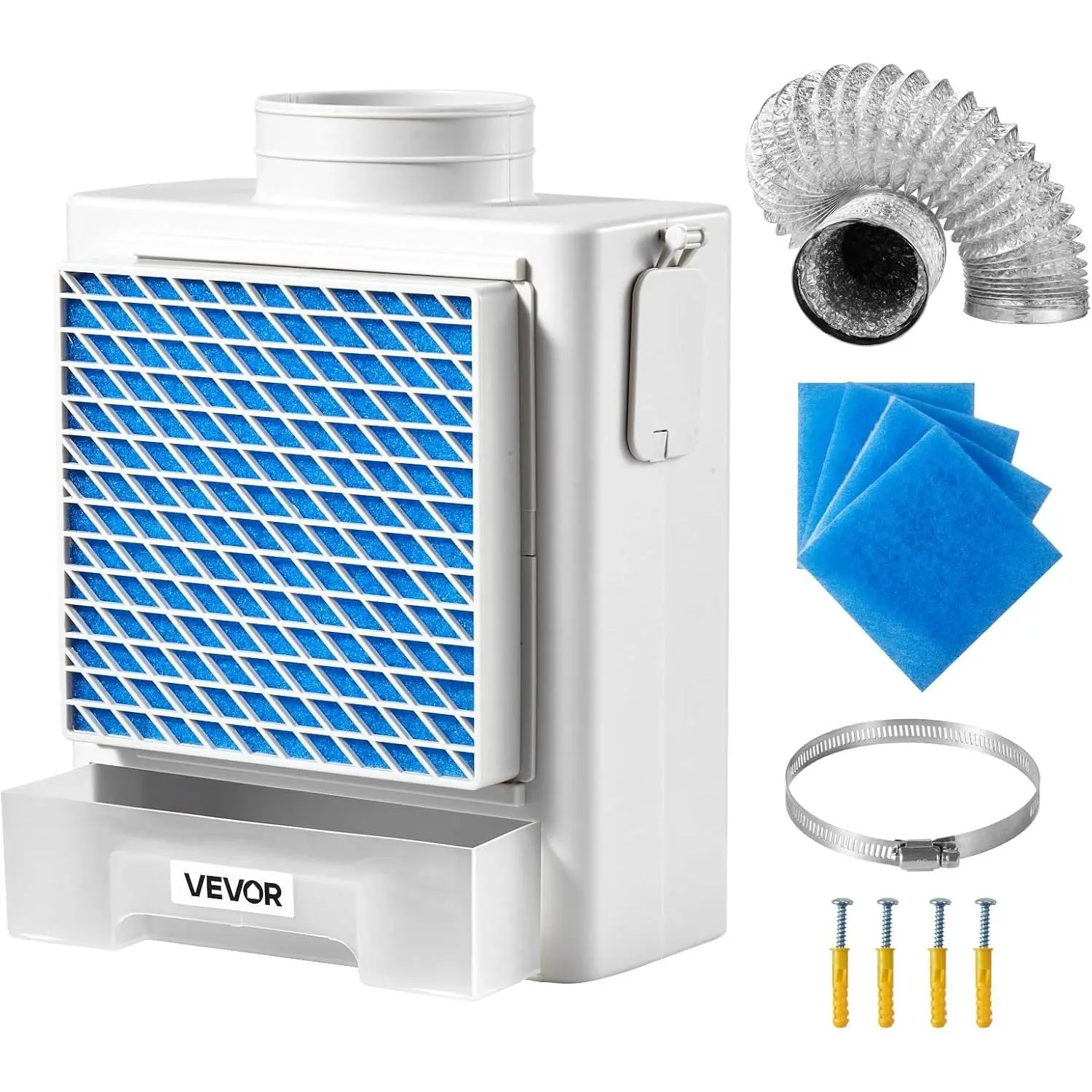 3-in-1 Indoor Dryer Vent Kit,Premium ABS Material with Water Drawer Fits 4 inch Exhaust Port, Smart Overheating Reminder Exhaust Hood & with 4 Purification Pads,For Electric Clothes Dryers