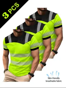 3-Pack Men's Casual Summer Printed Short Sleeve T-Shirts, Neon &, Breathable Fabric, Durable Material