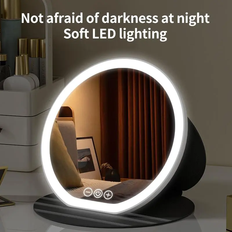 Rotatable Foldable Vanity Mirror with LED Light, Portable Dresser Makeup Mirror, Rotating LED Mirror for Dressers, USB Rechargeable Travel Mirror