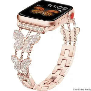 Women's Bling Diamond Metal Butterfly Strap Apple Watch Band, Compatible with 38mm/40mm/42mm/44mm/41mm/45mm/49mm Iwatch Series 9/8/7/SE/6/5, Wearable Tech Accessories,father'sdaygifts