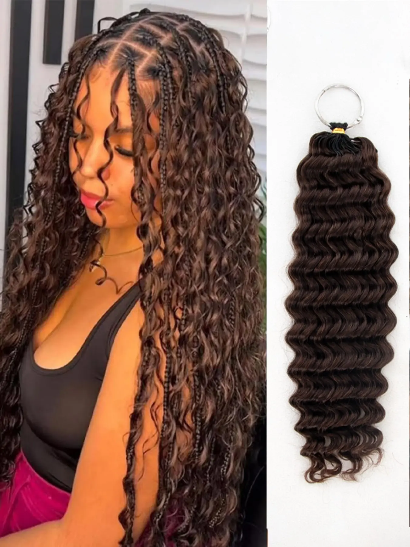 Deep Wave Feather Crochet Hair Human Hair Invisible Miracle Knots Crochet Hair Human Hair 60g Pre-Separated Human Crochet Hair Reusable Brazilian Human Hair Bundles Braiding Hair #4 Color