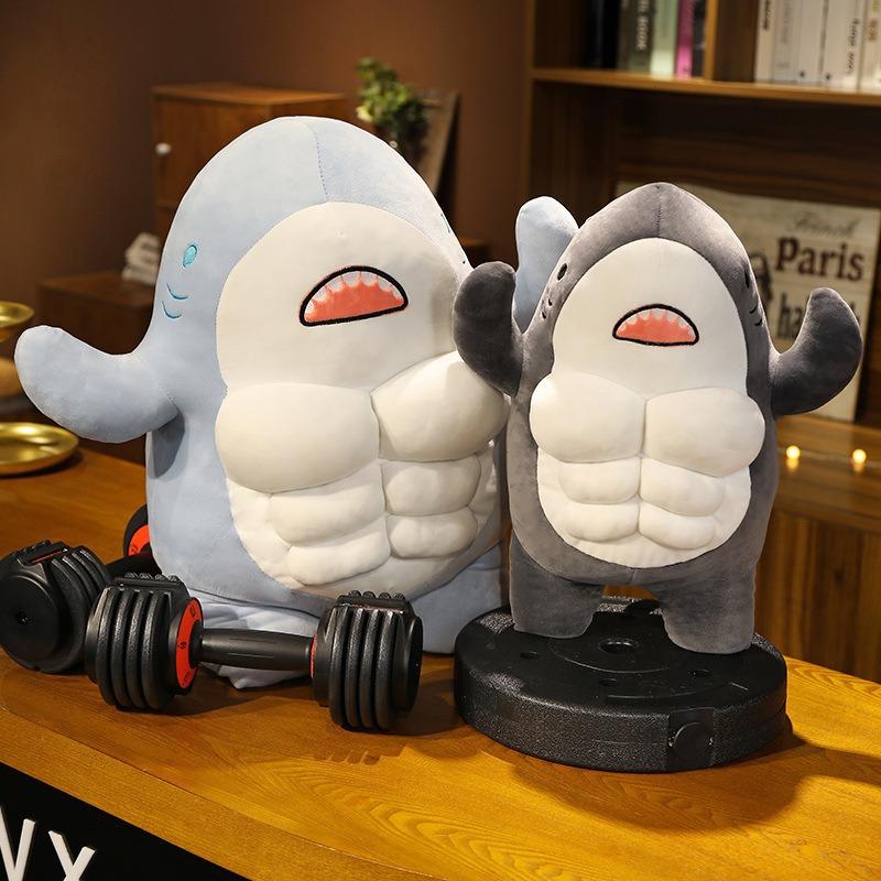 2026 New Muscle Shark Plush Toy |     Unique and trendy decorative style |     Soft plush material (durable texture) sleeping companion doll + desktop decoration + fitness-themed gift weighted rare stuffed animals Cartoon Gorilla Backpack Whale Kawaii