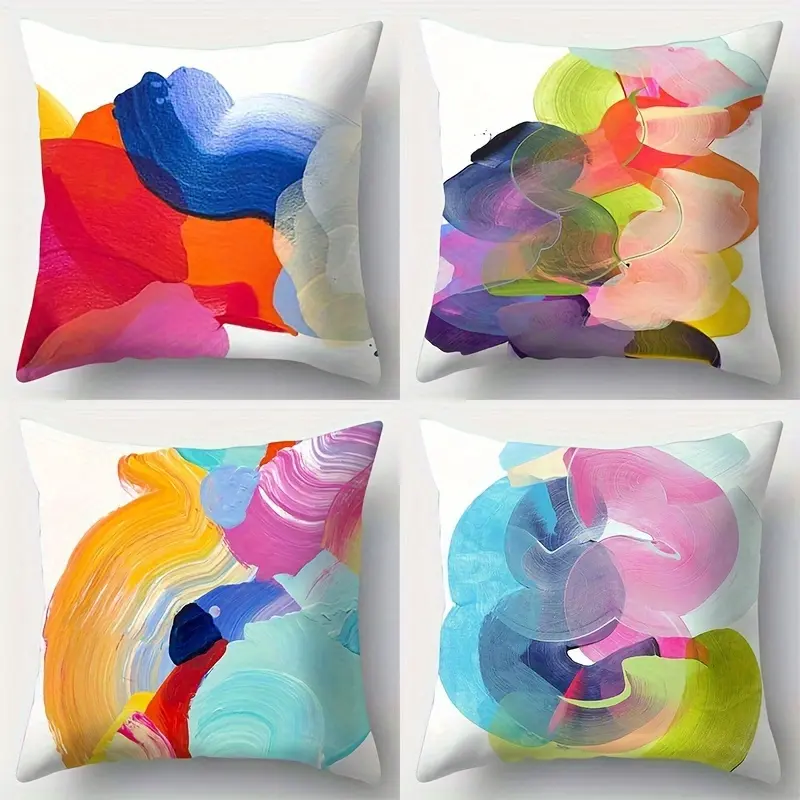 4pcs, New Style Pillow Covers, Colorful Series, Geometric Patterns, Dynamic Curves, Bright And Lively, Vibrant Colors Create a Strong Visual Impact, Flat Visual Decorative Pillow Covers, Made of Polyester Fiber, Suitable for Living Rooms, Sofas