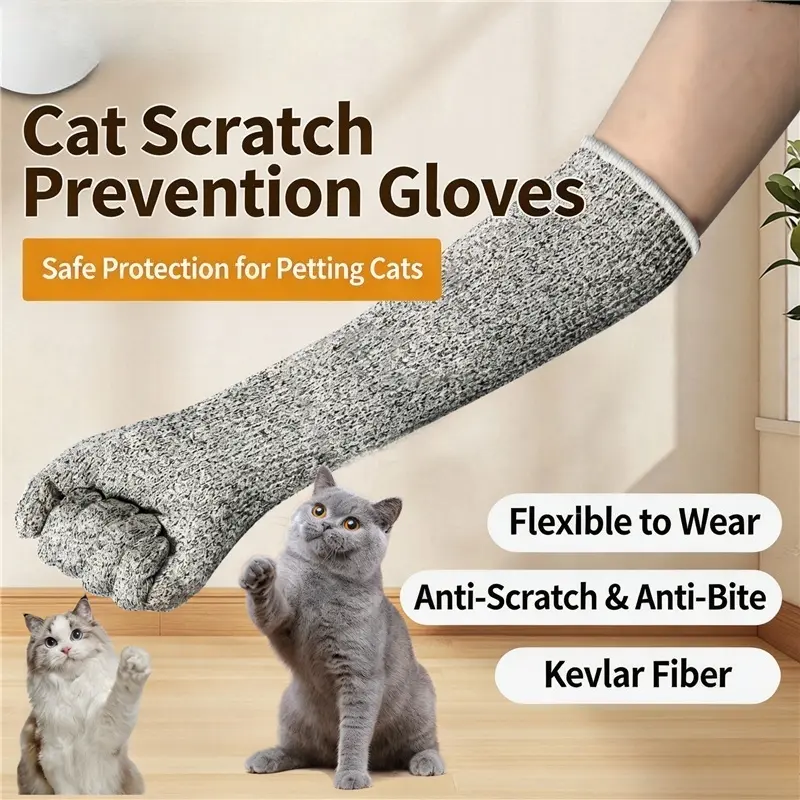 1Pairs Scratch-Resistant Bite-Proof Gloves for Cat Grooming, Long Sleeve Protective Sleeves for Nail Trimming, Bathing, Training