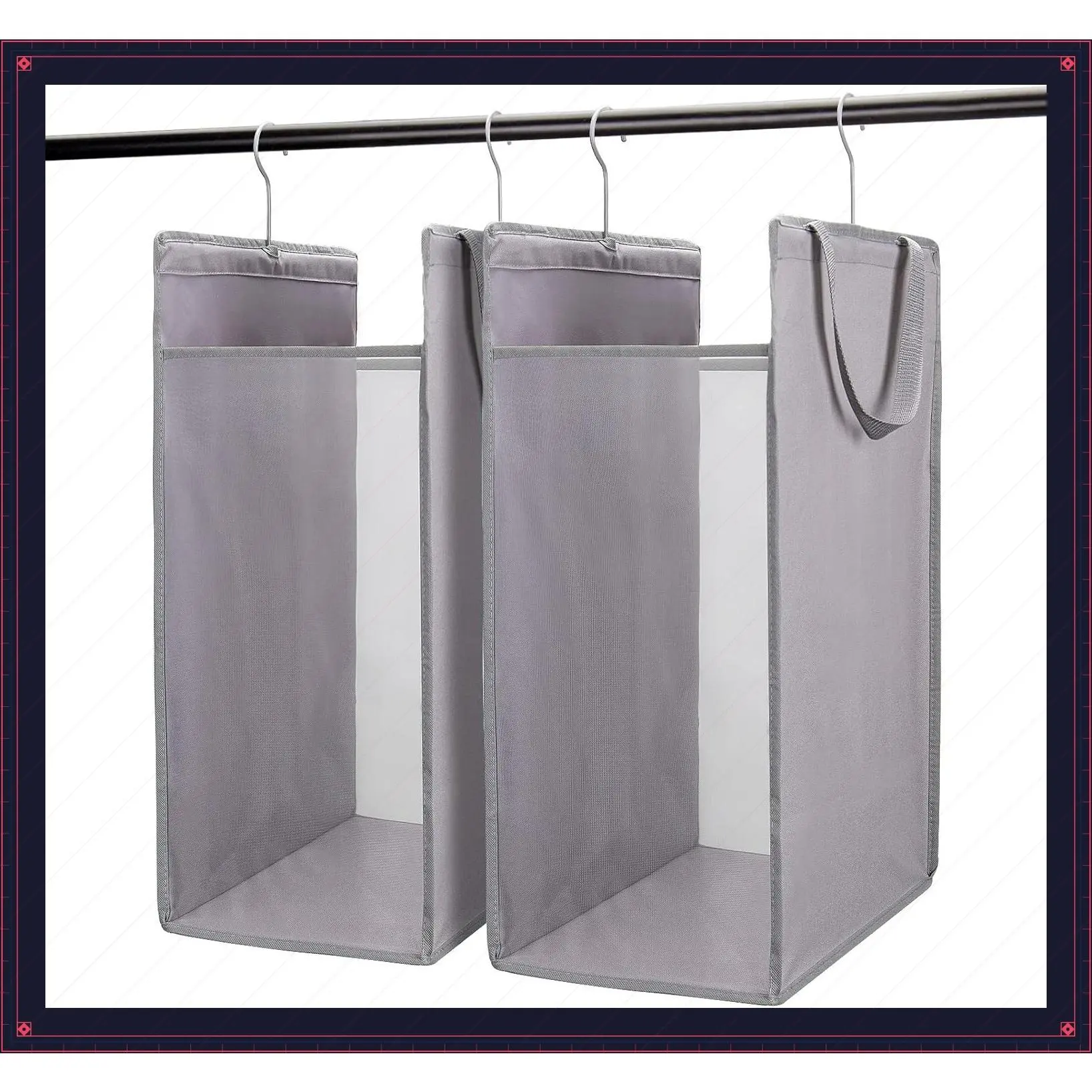 2 Pack Grey Hanging Laundry Hamper - Slim Laundry Basket Bag with Handles, Portable Mesh Heavy Duty Hanging Closet Laundry BagGift
