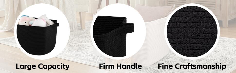 95L Extra Large Blanket Basket, 24" x 16.9" x 14.2" Woven Storage Basket for Living Room, Rectangle Nursery Blanket Storage for Toys, Towels, Dirty Clothes (Black)