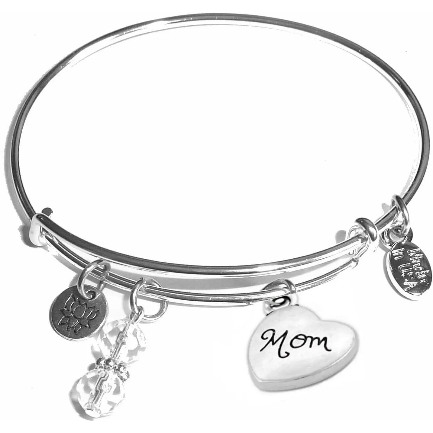 Women's Stainless Steel Message  Expandable Wire Bangle Bracelet, Very Popular and Stylish, Arrives in a  Bag. (Mom)