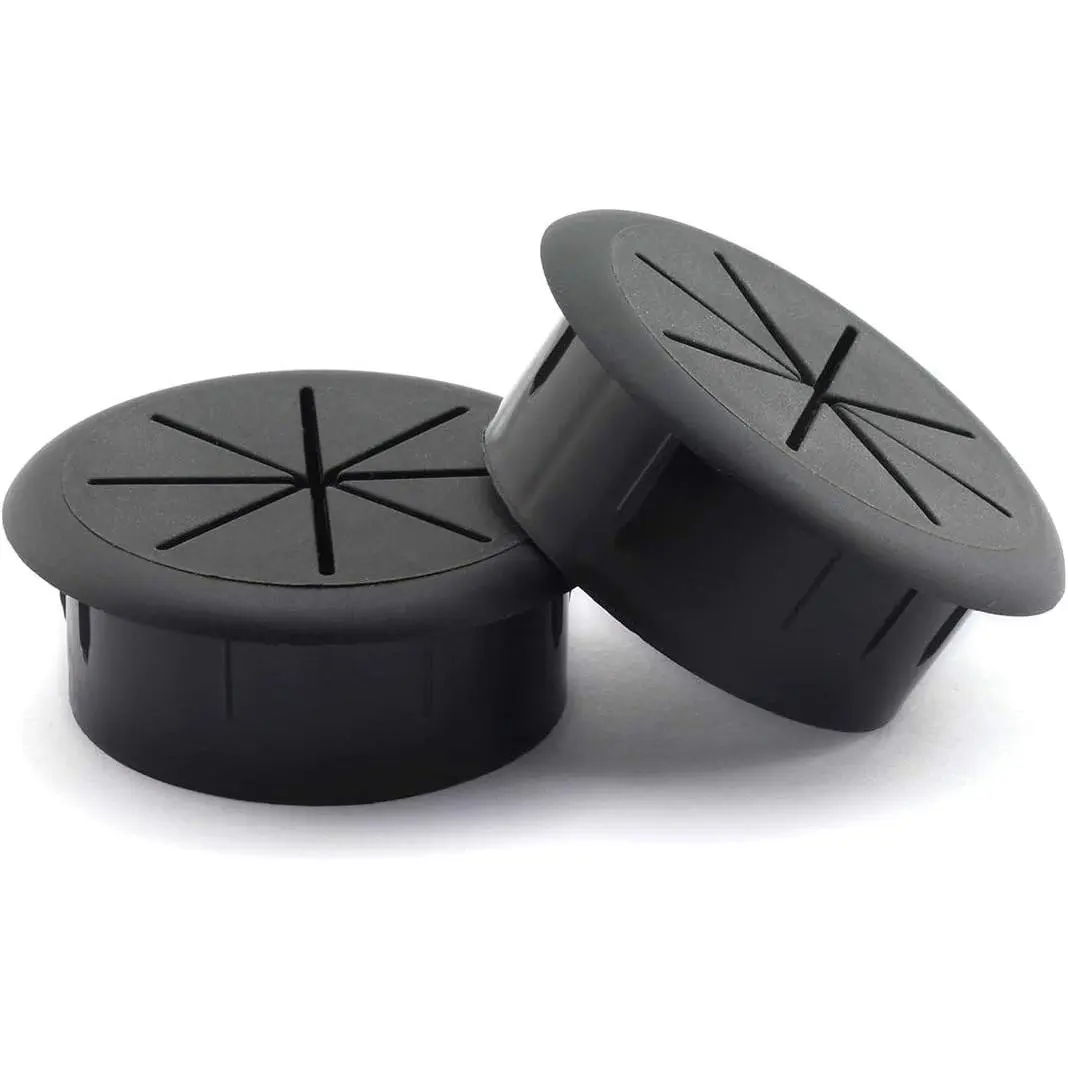2 count 2-3/8 inch Flexible Desk Cord Grommets Wire Organizer Hole Cover for Managing and Hiding Office PC Desktop (Black)