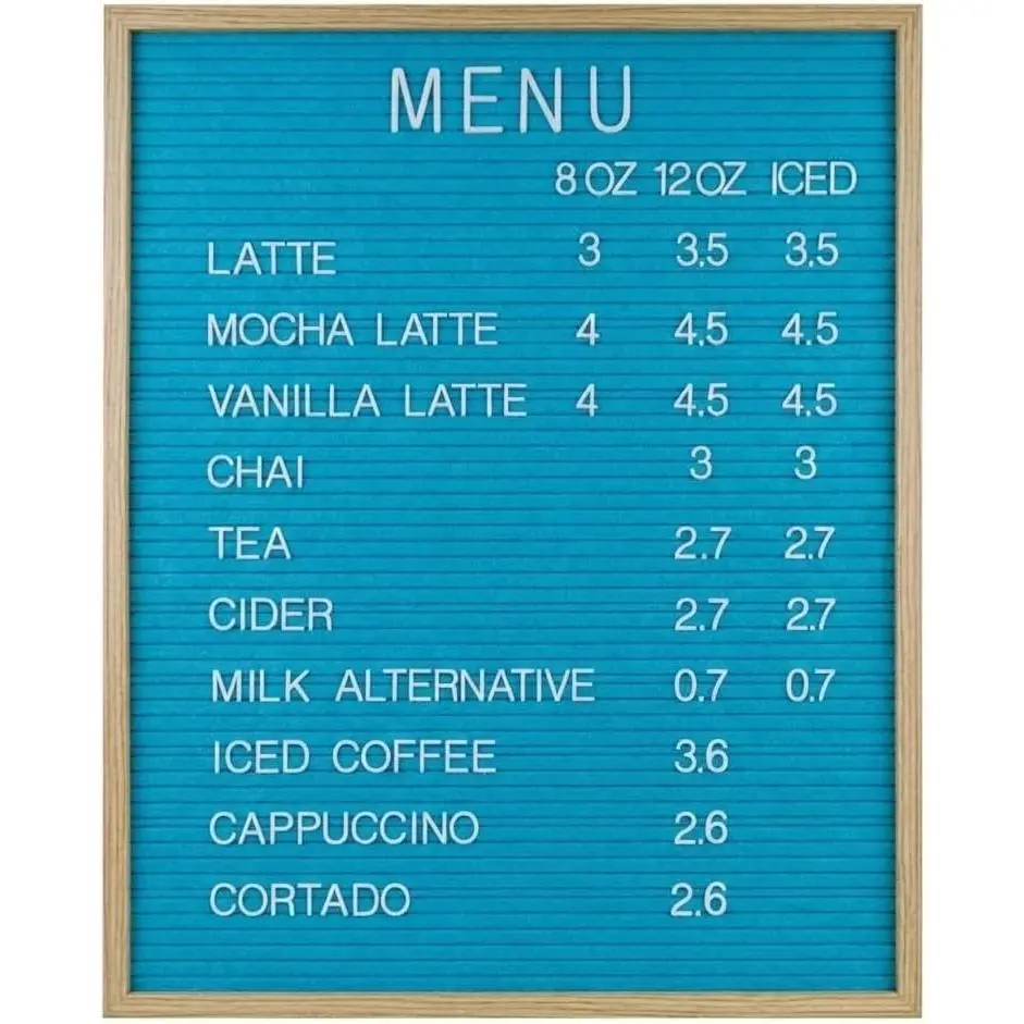 24 x 30  Blue Felt Letter Board for Menus and Prie Displays | Wall-Mounted Menu Board with  Frame and 966 haraters in 1 and 2  Sizes for Business Information