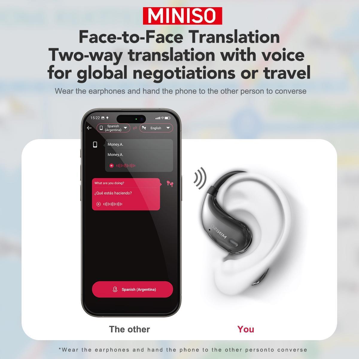 MINISO X33 Translation Wireless Earbuds, Open-Ear BT 6.0 Headset, Supports 134 Languages, Real-time Translation Headset (App Required), Gaming BT Earphones with Hi-Fi Sound, Compatible with Android & iOS, True Wireless Earbuds