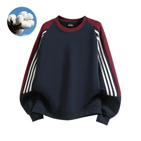 Men's Crew Neck Heavyweight Color-Block Preppy Loose Long-Sleeve Pullover Sweatshirt - Casual Athletic Streetwear Top for Spring/Autumn, Mens Clothing, Fathers Day Gift