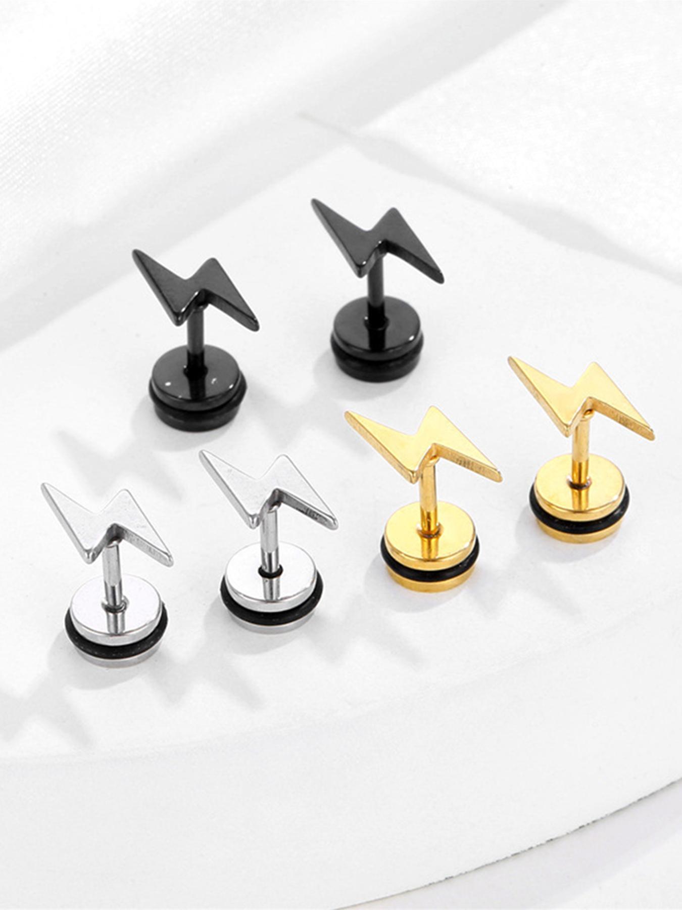 Punk Style Screw & Star & Lightning Design Earrings Set, 12 Pairs Stainless Steel Stud Earrings for Men & Women, Fashion Stainless Steel Jewelry for Party, Exquisite Jewelry for Birthday Gift