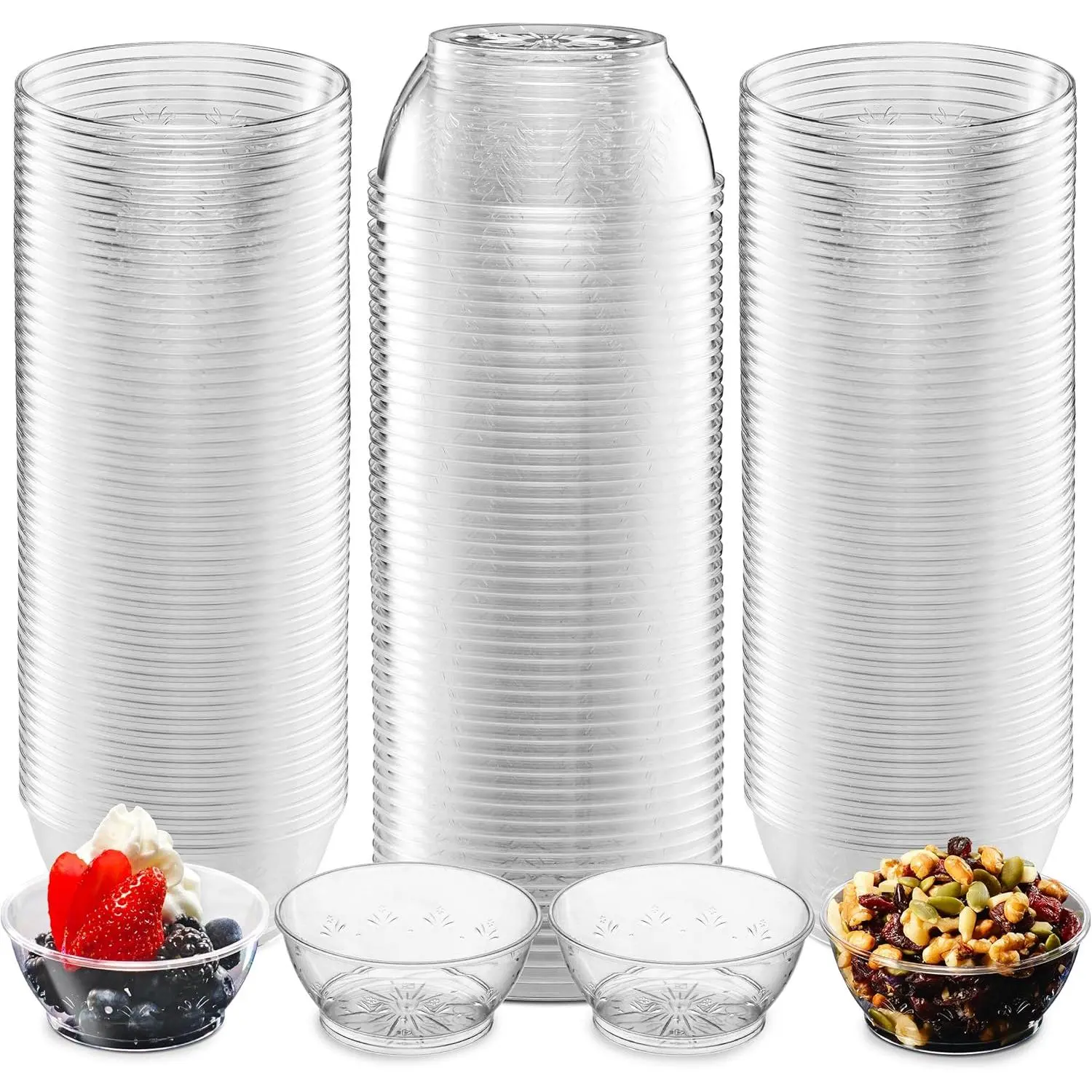 Clear Mini Plastic Bowls - (Bulk 100 Pack) 6 Oz Disposable Premium Hard Plastic Dessert Bowls for Serving, Weddings, Catering, Parties, Salsa, Home or Event Party Supplies