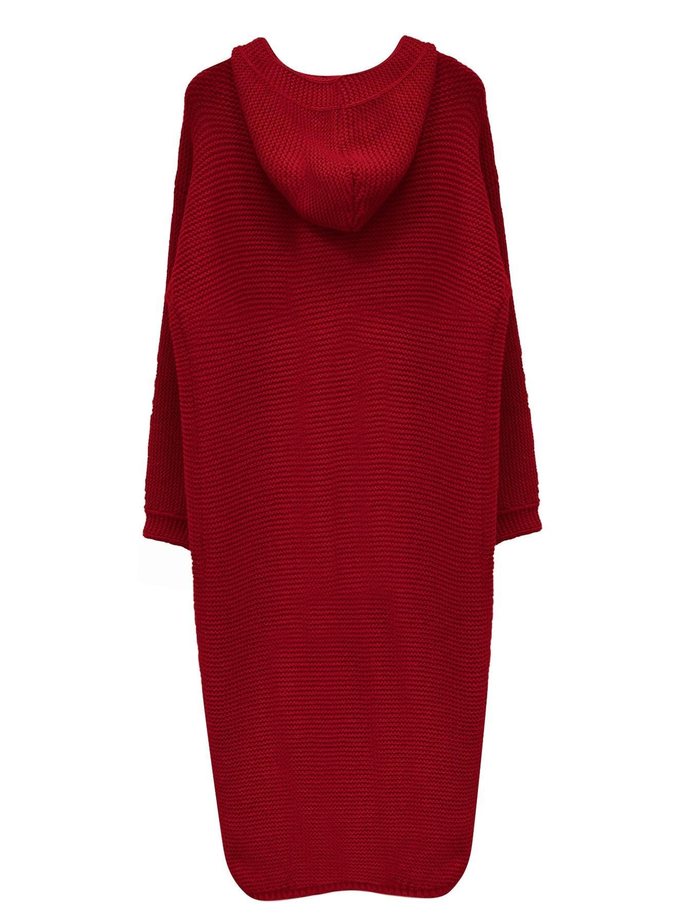 Women's Plain Textured Drop Shoulder Long Hooded Loose Cardigan, Casual Long Sleeve Buttons Polyester Knit Outerwear For Fall & Winter, Women's Clothing For Daily Wear, Womenswear, Knitwear