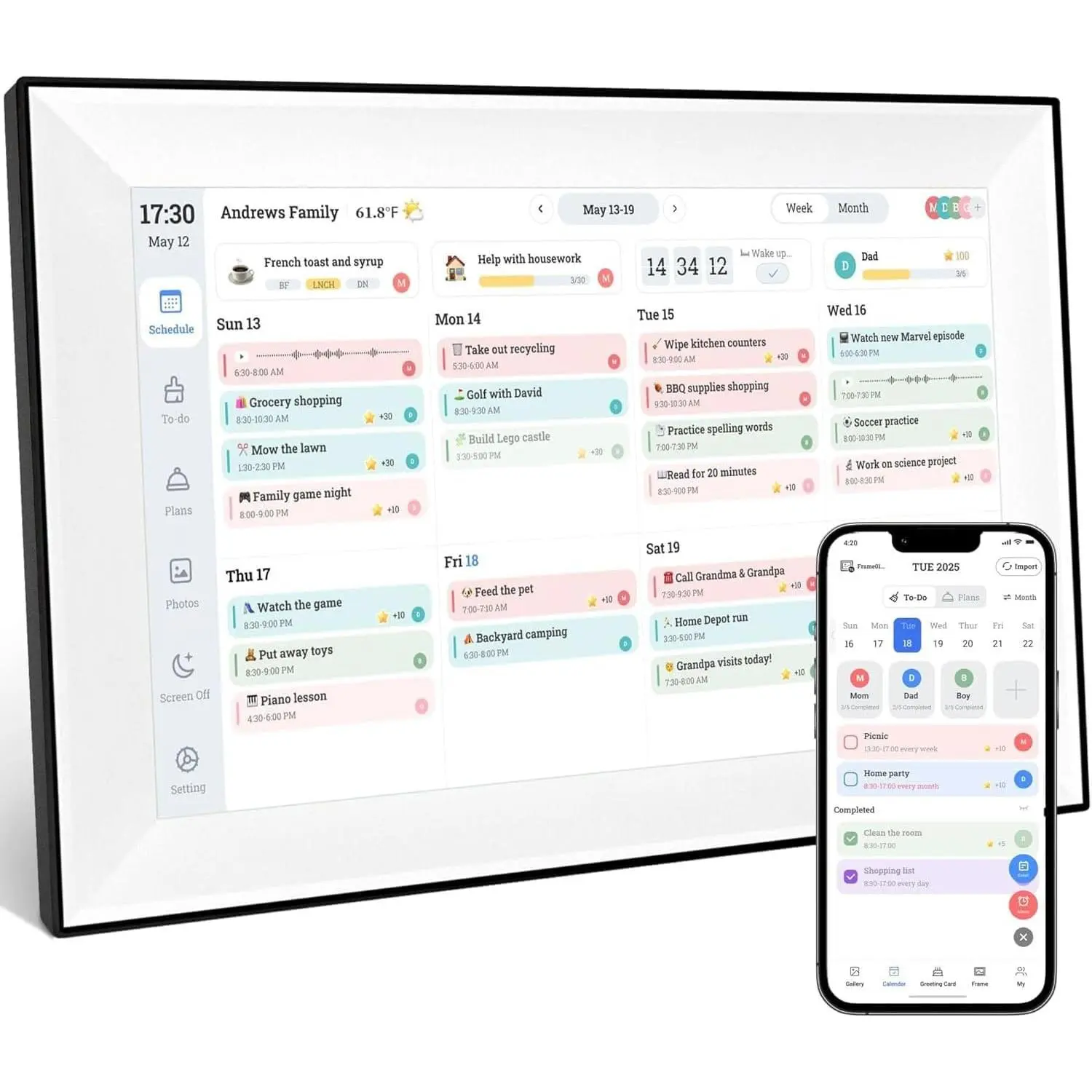 Array Pixel 10.1 Inch touchscreen Digital Calenda, WiFi  calendar Chore Chart & Wall Planner,for Family, Meals, Photo Display, Wall/Desk Mount,  Screen,Gifts for Mom