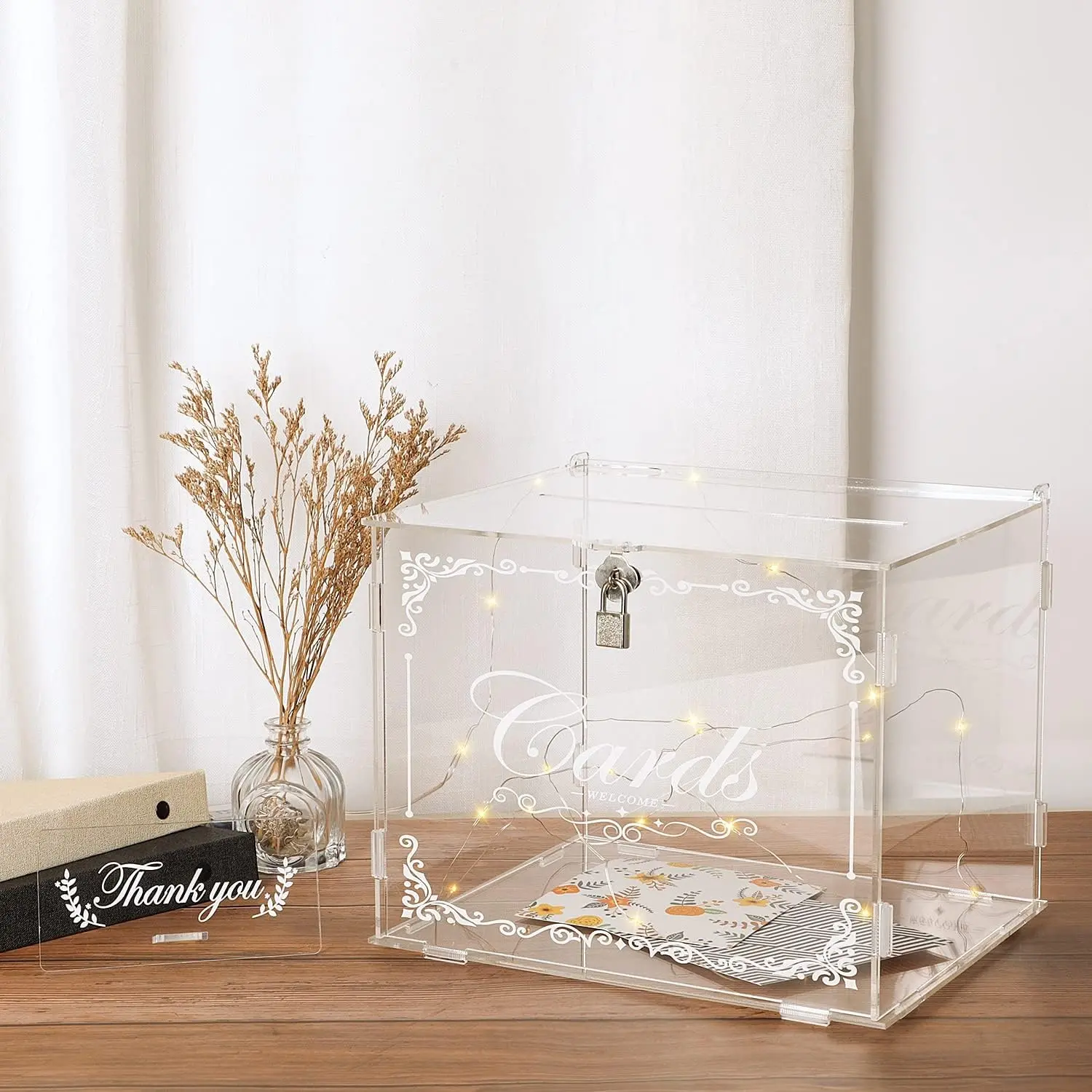 Acrylic Wedding Card Box with Lock and Slot, Clear Money Gift Box Holder, Large Letter Envelope Box for Reception Anniversary Birthday Party Baby ShowerGift