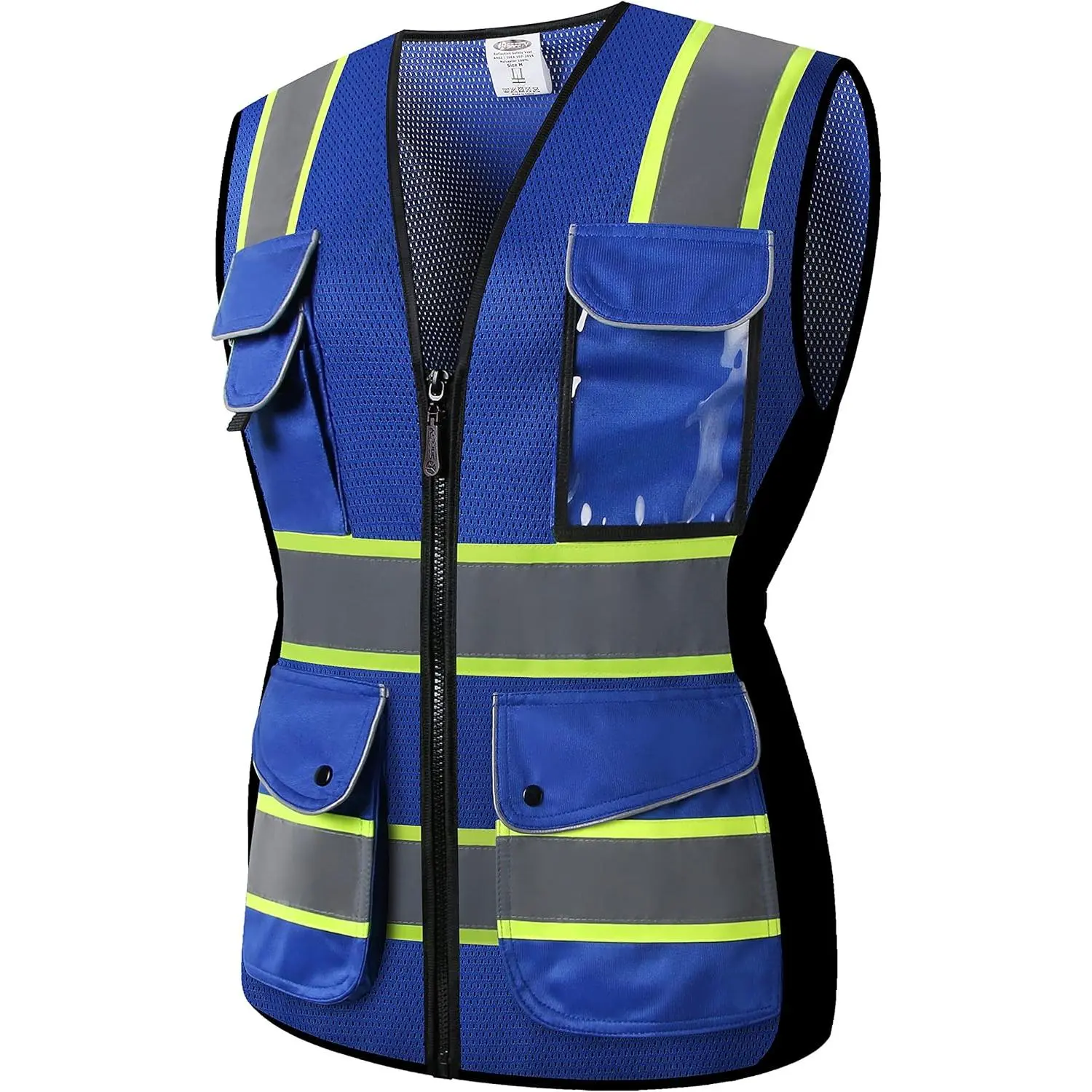 Women's Hi-Vis Reflective Safety Vest - Neon Body with Sewed Reflective Strips, Breathable, Lightweight, ANSI Compliant High Visibility Gear for Conservation Workers, Featuring Elastic Band & Multiple Pockets, 2-Tier Pocket With Pocket Window