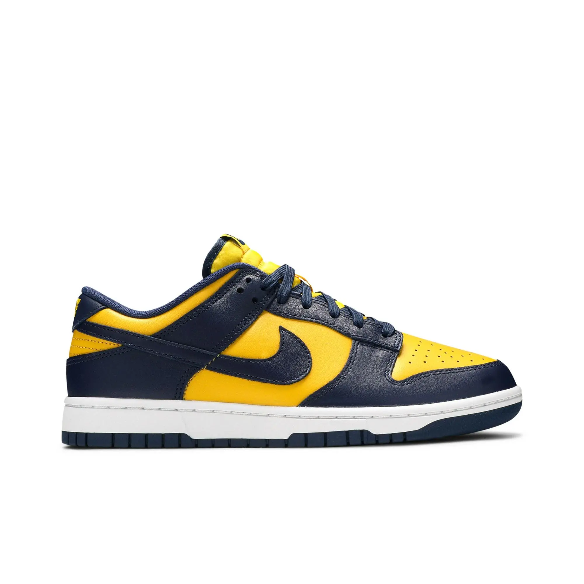 Nike Dunk Low 'Michigan' 2021 (Unisex) Low Cut Lace-Up Checkered Closed Toe Everyday Skateboarding Shoes, Varsity Maize-Midnight Navy-White, Style DD1391-700