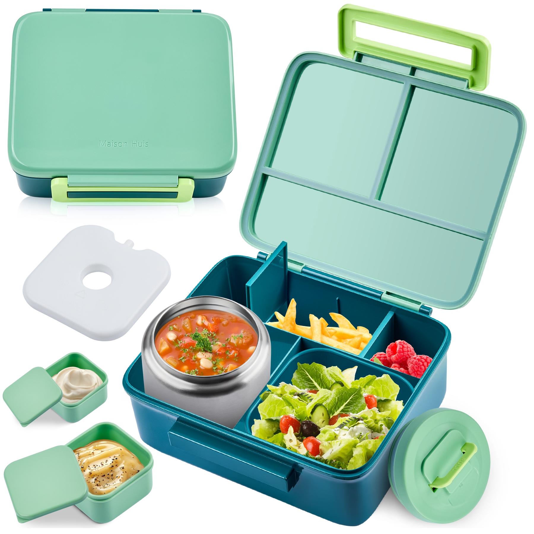 Wide Body Lunch Box Set with 8oz Insulated Container, Snack Compartment, Sauce Holder, BPA Free Leak-Proof Design for Meal Prep