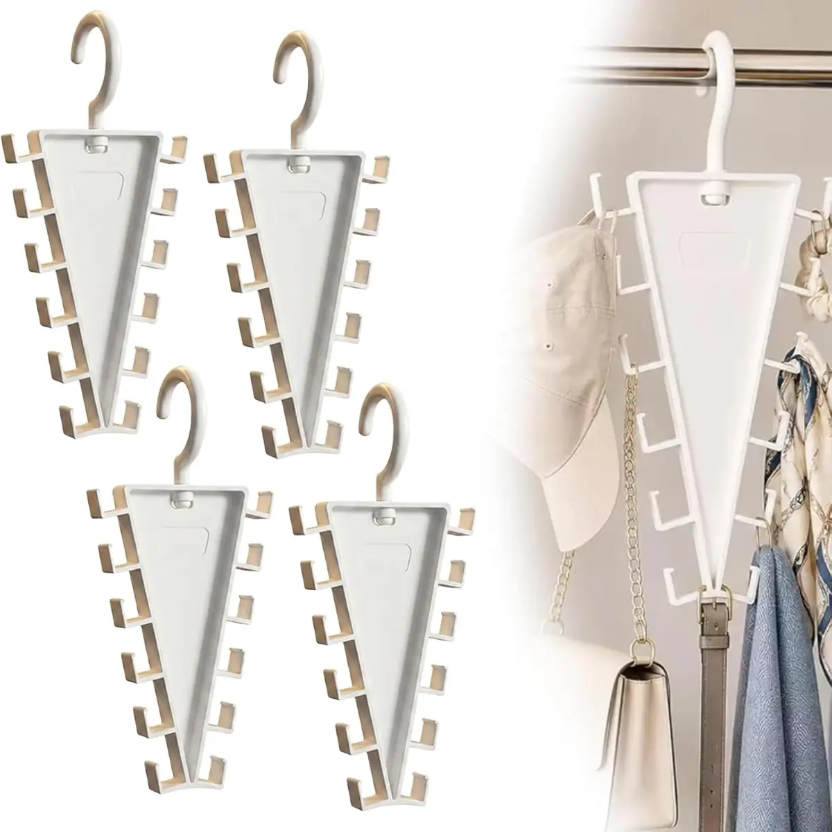 Compact V-Shaped Double-Sided Closet Organizer Hanger, 360 °   Rotating Multi-Layer Hanging Storage with 12 Hooks, No Drill No Tools Closet Storage for Renters, Vertical Garment Hanger for Shirts, Coats, Closet Organization