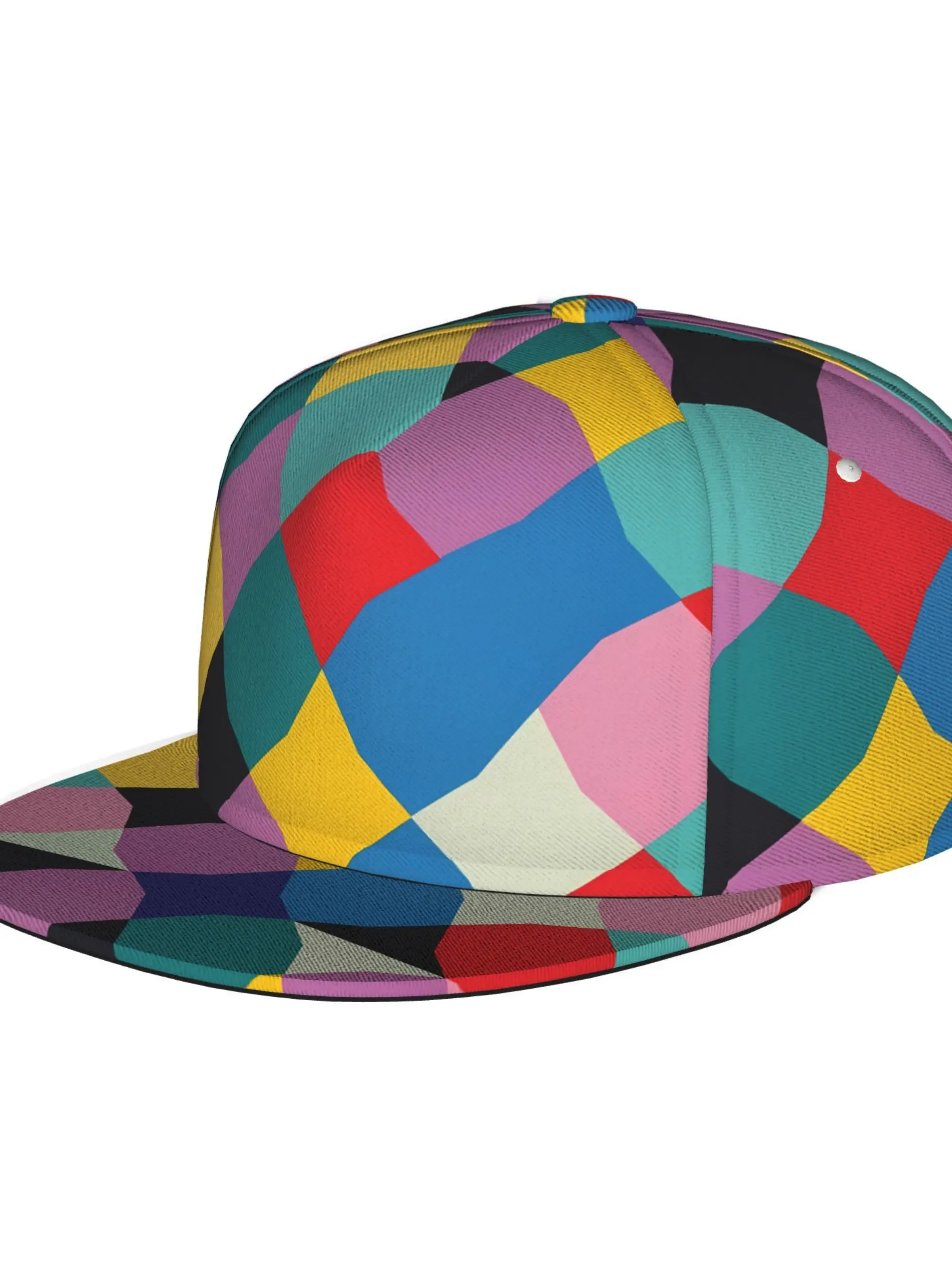 Colorful Diamond Pattern Unisex Flat Brim Baseball Cap, Adjustable Snapback Trucker Hat for Skateboarding, Hip Hop Streetwear Sun Hat